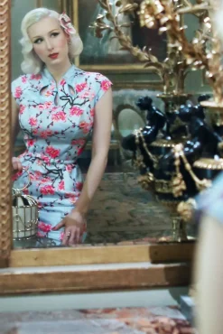 Hot Banned Retro Alice Blossom Bleistiftkleid In Blau