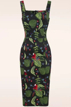 Cheap Collectif Clothing Anita Parrot Paradise Bleistiftkleid In Schwarz