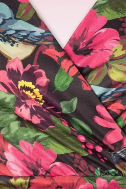 Discount Vintage Chic for Topvintage Aria Floral Bird Print Swing Kleid In Schwarz