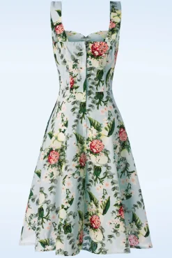 New Banned Retro Bloom Neckholder Swing Kleid In Hellblau