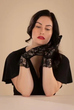 Sale Pamela Mann Blumen Spitzen Handgelenk Handschuhe In Schwarz