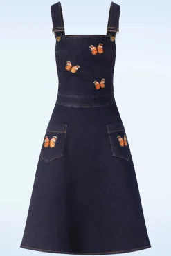 Online Vixen Butterfly Embroidery Denim Flare Kleid In Blau