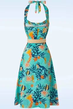 New Vixen Coral Reef Neckholder Flare Kleid In Blau