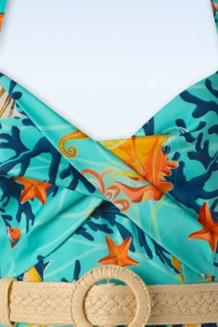 New Vixen Coral Reef Neckholder Flare Kleid In Blau