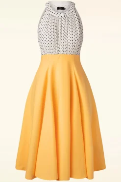 Outlet Vintage Diva Das Maria Grazia Swing Kleid In Weis Und Sonnengelb