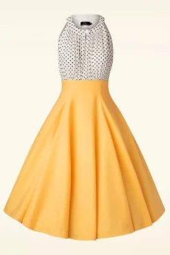 Outlet Vintage Diva Das Maria Grazia Swing Kleid In Weis Und Sonnengelb
