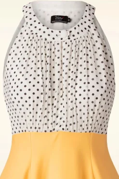 Outlet Vintage Diva Das Maria Grazia Swing Kleid In Weis Und Sonnengelb