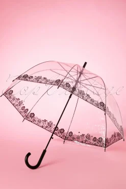 Shop So Rainy Dentelle Flower Transparenter Kuppelschirm In Schwarz