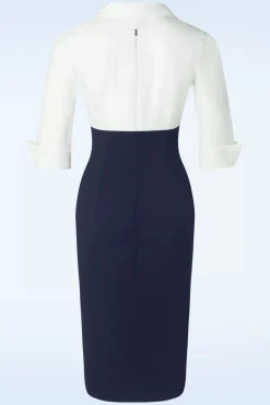 Online Glamour Bunny Business Babe Dianne Bleistiftkleid In Weis Und Marineblau