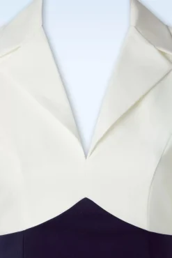 Cheap Glamour Bunny Business Babe Dianne Swing Kleid In Weis Und Marineblau