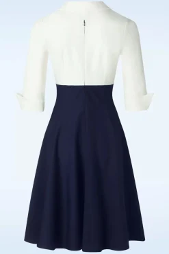 Cheap Glamour Bunny Business Babe Dianne Swing Kleid In Weis Und Marineblau