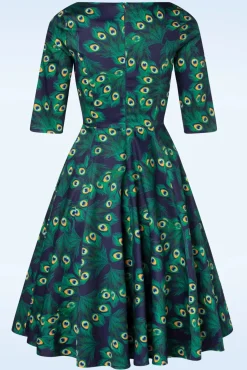 Online Topvintage Boutique Collection Exklusiv Bei Topvintage ~ Adriana Peacock Swing-Kleid Mit Langen Armeln In Marineblau