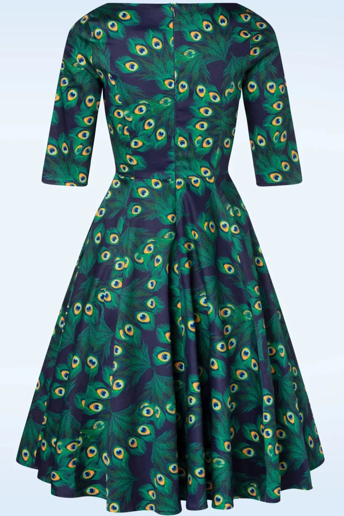 Online Topvintage Boutique Collection Exklusiv Bei Topvintage ~ Adriana Peacock Swing-Kleid Mit Langen Armeln In Marineblau