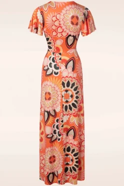 Online Vintage Chic for Topvintage Feline Groovy Print Maxi Kleid In Orange