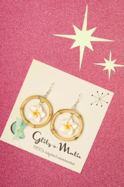 New Glitz-o-Matic Floral Bambus Creolen In Weis