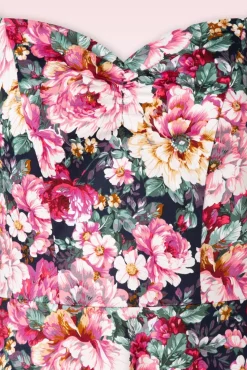 Flash Sale Banned Retro Flower Show Off Shoulder Swing Kleid In Pink