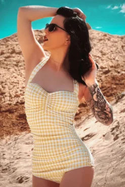 Best Esther Williams Gingham-Sommer-Badeanzug In Gelb Und Weis