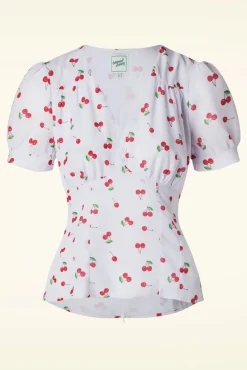 Best Glamour Bunny Harriet Bluse In Weis Mit Kirschen