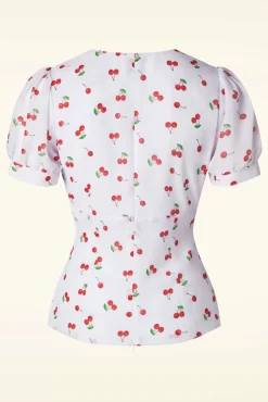 Best Glamour Bunny Harriet Bluse In Weis Mit Kirschen