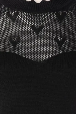 Discount Vixen Heart Pattern Scallop Edge Pullover In Schwarz