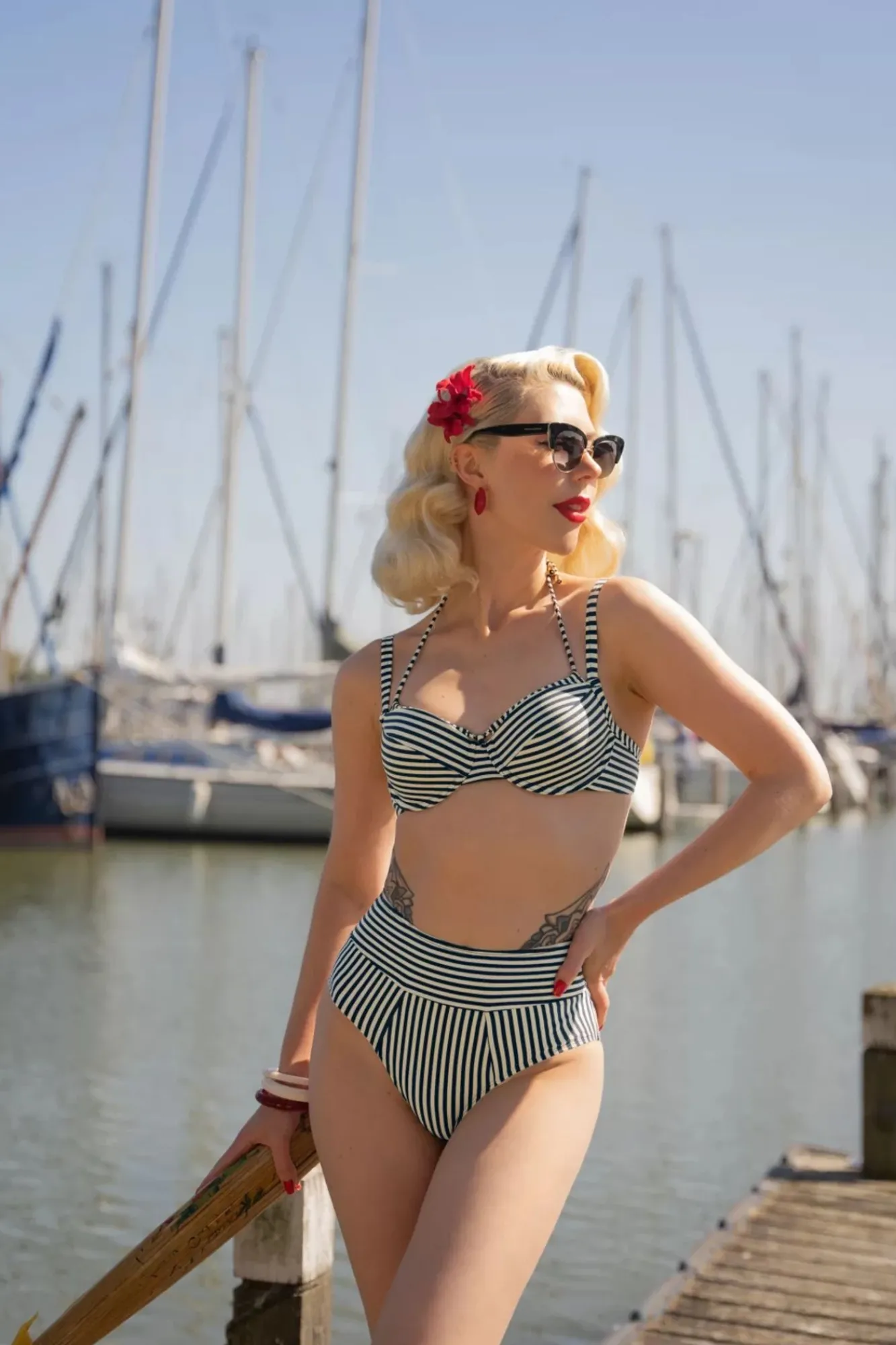 Discount Marlies Dekkers Holi Vintage High Waist Bikinihose In Blau Und Ecru