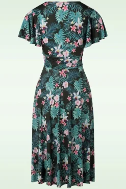 Online Vintage Chic for Topvintage Irene Tropical Floral Cross Over Swing Kleid In Schwarz
