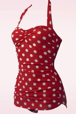 Discount Esther Williams Klassischer Polkadot-Badeanzug In Rot Und Weis