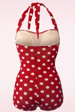 Discount Esther Williams Klassischer Polkadot-Badeanzug In Rot Und Weis