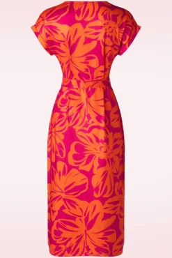 Discount Smashed Lemon Laila Flower Midi Kleid In Orange Und Fuchsia