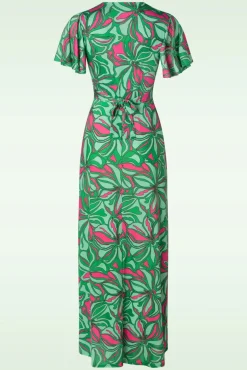 New Vintage Chic for Topvintage Laurie Abstraktes Maxikleid In Turkis Und Pink