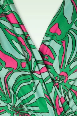 New Vintage Chic for Topvintage Laurie Abstraktes Maxikleid In Turkis Und Pink