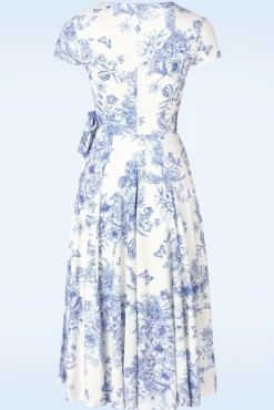 Online Vintage Chic for Topvintage Layla Floral Swing Kleid In Weis Und Blau
