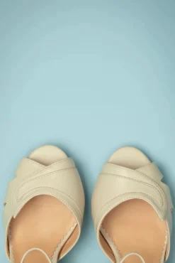 New Banned Retro Mable Peeptoe Pumps In Creme