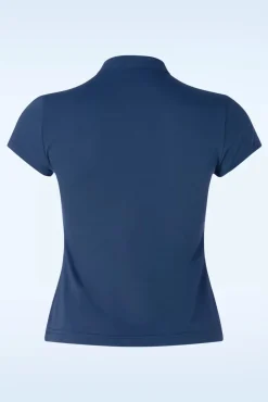 Store Banned Retro Mandarin Top Mit Stehkragen In Marineblau