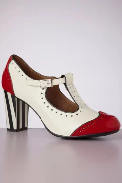 Cheap Nemonic Ojo T-Riemen Pumps In Creme Und Rot