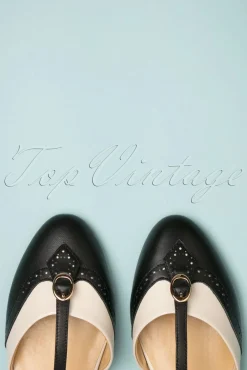 Fashion Charlie Stone Parisienne Flache Schuhe Mit T-Strap In Schwarz Und Creme