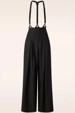 Flash Sale Vixen Pinstripe Hosentrager Weites Bein Hose In Schwarz