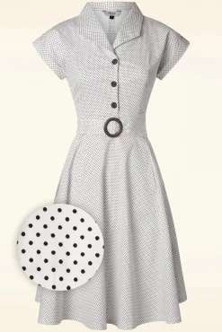 Fashion Banned Retro Polka Dot Tanz Kleid In Off White