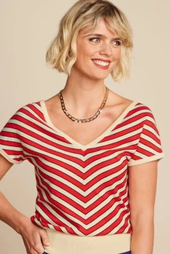 Fashion King Louie Port Streifen Doppel V Top In Fiery Rot