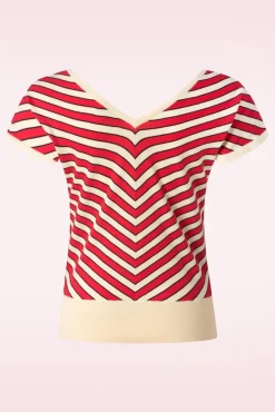 Fashion King Louie Port Streifen Doppel V Top In Fiery Rot