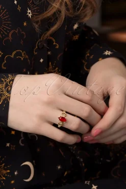 Outlet Topvintage Boutique Collection Queen Off Duty Ring In Gold Und Rot