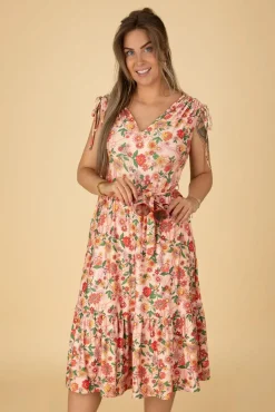 Cheap Vixen Rainbow Floral Flare Kleid In Hellrosa