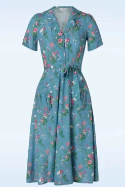 Cheap Very Cherry Revers Fieldbouquet Midi Kleid In Blau