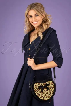 Best Sale Banned Retro Rockabilly Heart Handtasche In Schwarz Und Leopard