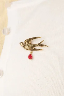 Online Urban Hippies Schwalben Brosche In Gold Und Rot