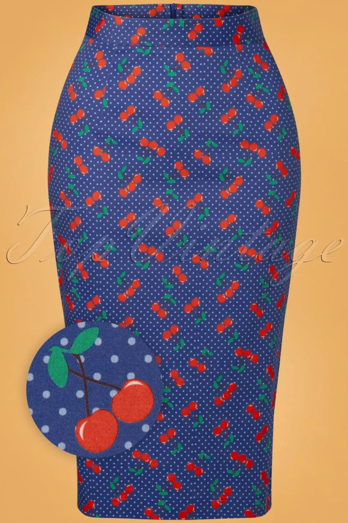 Cheap Topvintage Boutique Collection Topvintage Exklusiv ~ Adriana Cherry Dots Bleistiftrock In Marineblau