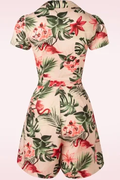 Discount Vixen Tropical Flamingo Playsuit Mit Knopfen In Hellrosa