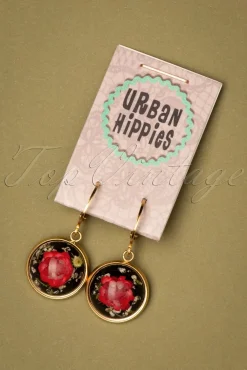 Hot Urban Hippies Vergoldete Dried Flower Ohrstecker In Rot
